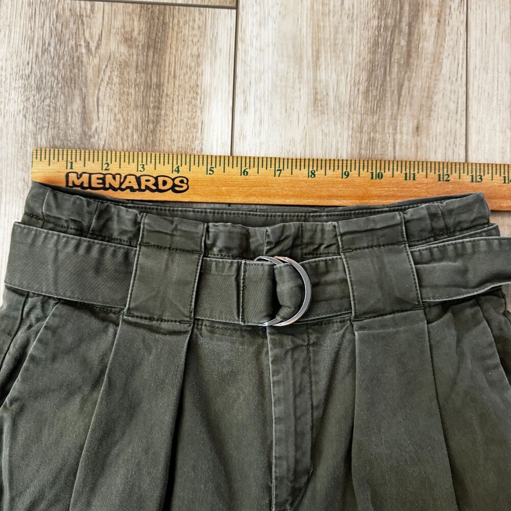 Banana Republic Olive Green Barrel Leg Crop Twill Belted Paper Bag High Waist 2 - Picture 12 of 16